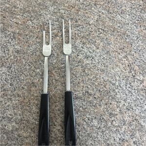 Set (2) Vintage EKCO Meat Carving Serving Fork  Handle Chromium Plated USA